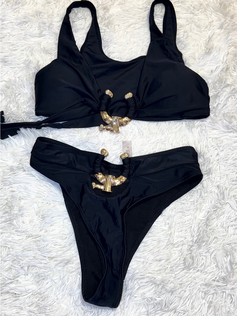 Black Bikini Set with Gold Hardware